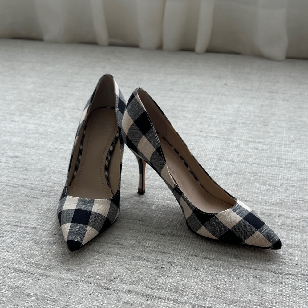 Marc Fisher Black and Cream Gingham Pointed-Toe Pumps